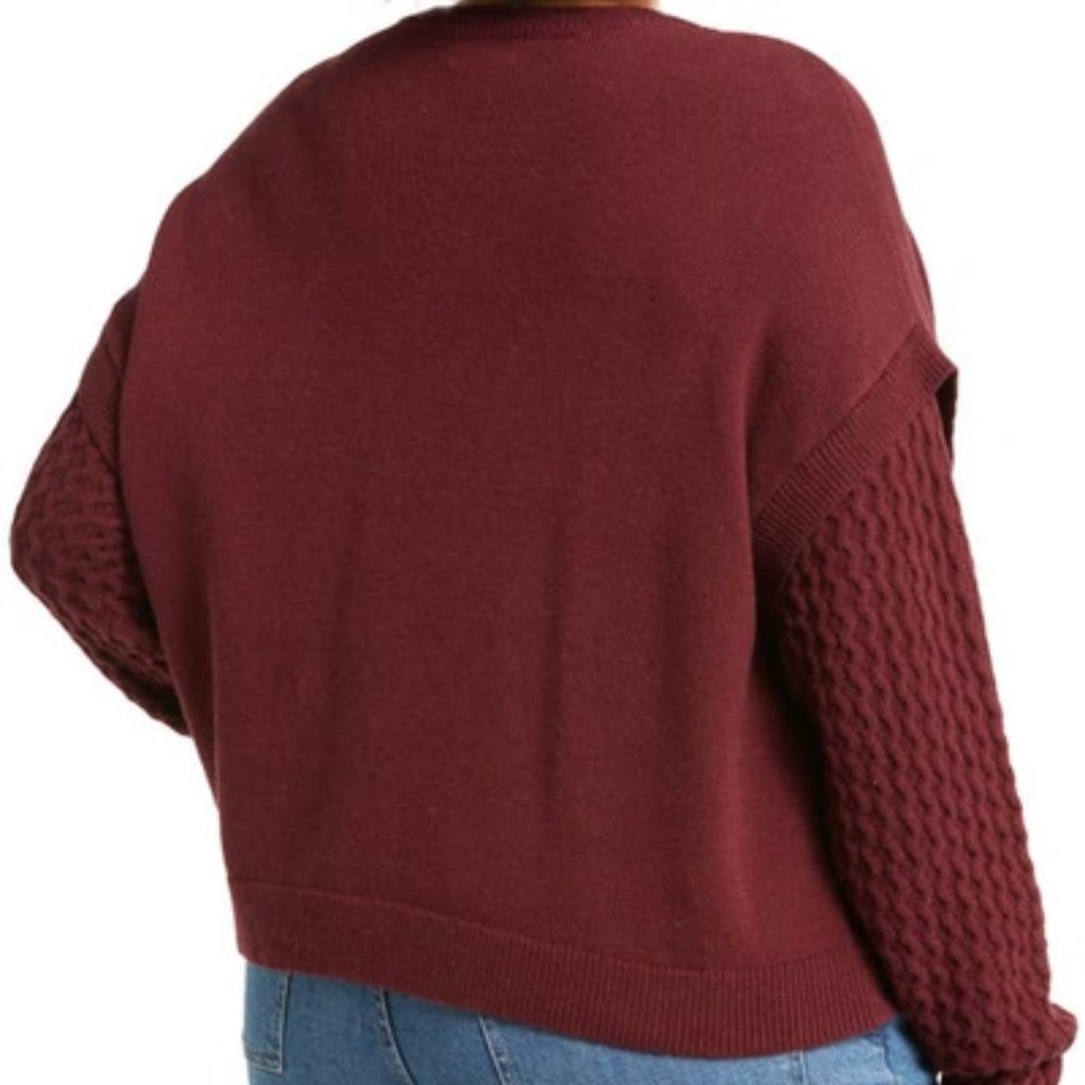 Open Edit Stitch Sleeve Cotton Blend Sweater in Natural Size 1X - Picture 4 of 15
